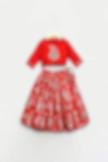 Red Brocade Lehenga Set For Girls by Poochkie