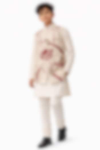 Ivory Linen Embroidered Nehru Jacket Set For Boys by Paarsh - Littles at Pernia's Pop Up Shop