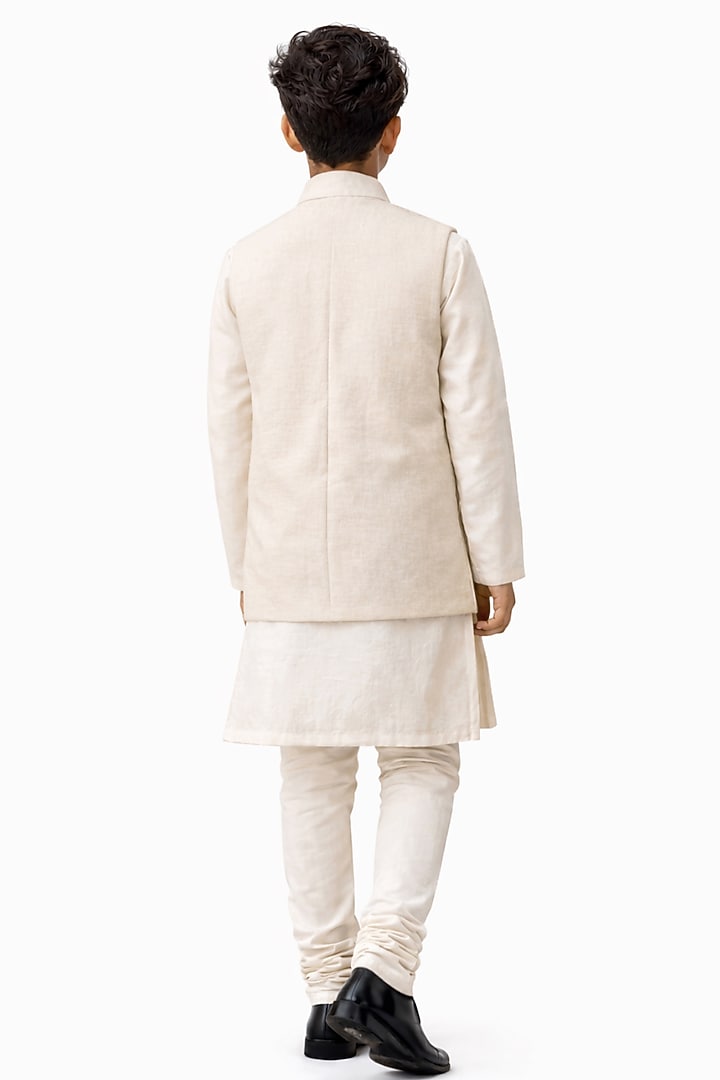 Ivory Linen Embroidered Nehru Jacket Set For Boys by Paarsh - Littles at Pernia's Pop Up Shop