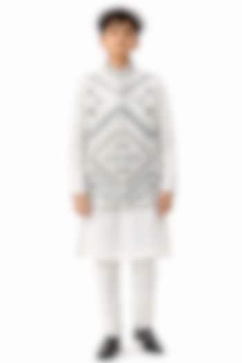 Ivory Bam Silk Embroidered Nehru Jacket Set For Boys by Paarsh - Littles at Pernia's Pop Up Shop