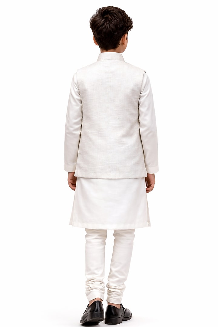 Ivory Bam Silk Embroidered Nehru Jacket Set For Boys by Paarsh - Littles at Pernia's Pop Up Shop