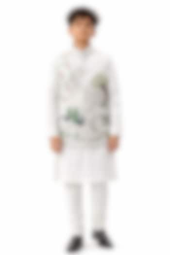 Ivory Bam Silk Embroidered Nehru Jacket Set For Boys by Paarsh - Littles at Pernia's Pop Up Shop