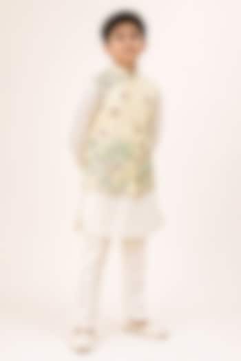 Pastel-Colored Linen Embroidered Nehru Jacket Set For Boys by Paarsh - Littles at Pernia's Pop Up Shop