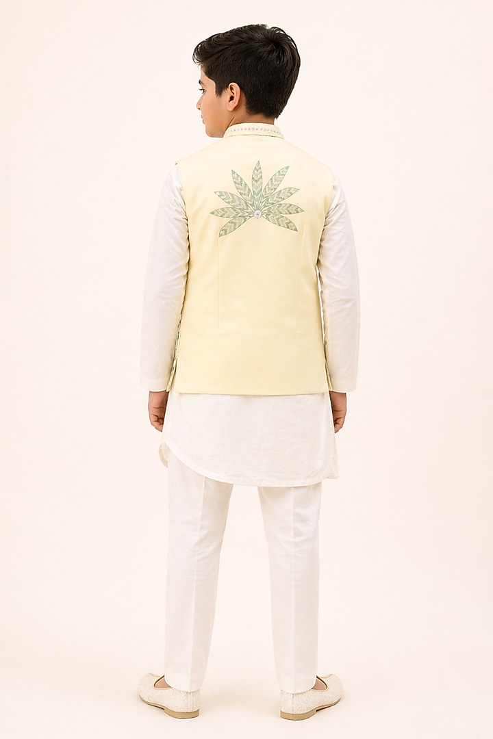 Pastel-Colored Linen Embroidered Nehru Jacket Set For Boys by Paarsh - Littles at Pernia's Pop Up Shop