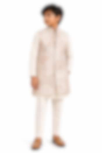 Ivory Linen Embroidered Nehru Jacket Set For Boys by Paarsh - Littles at Pernia's Pop Up Shop