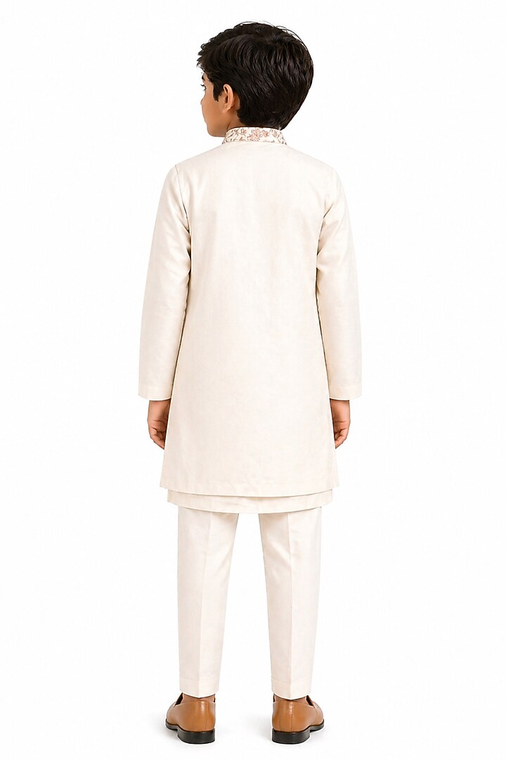 Ivory Linen Embroidered Nehru Jacket Set For Boys by Paarsh - Littles at Pernia's Pop Up Shop