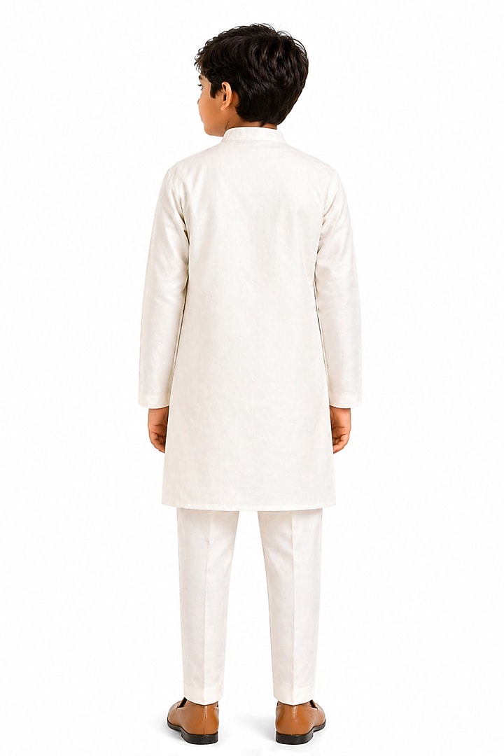 Ivory Malai Cotton Hand-Painted & Embroidered Kurta Set For Boys by Paarsh - Littles at Pernia's Pop Up Shop
