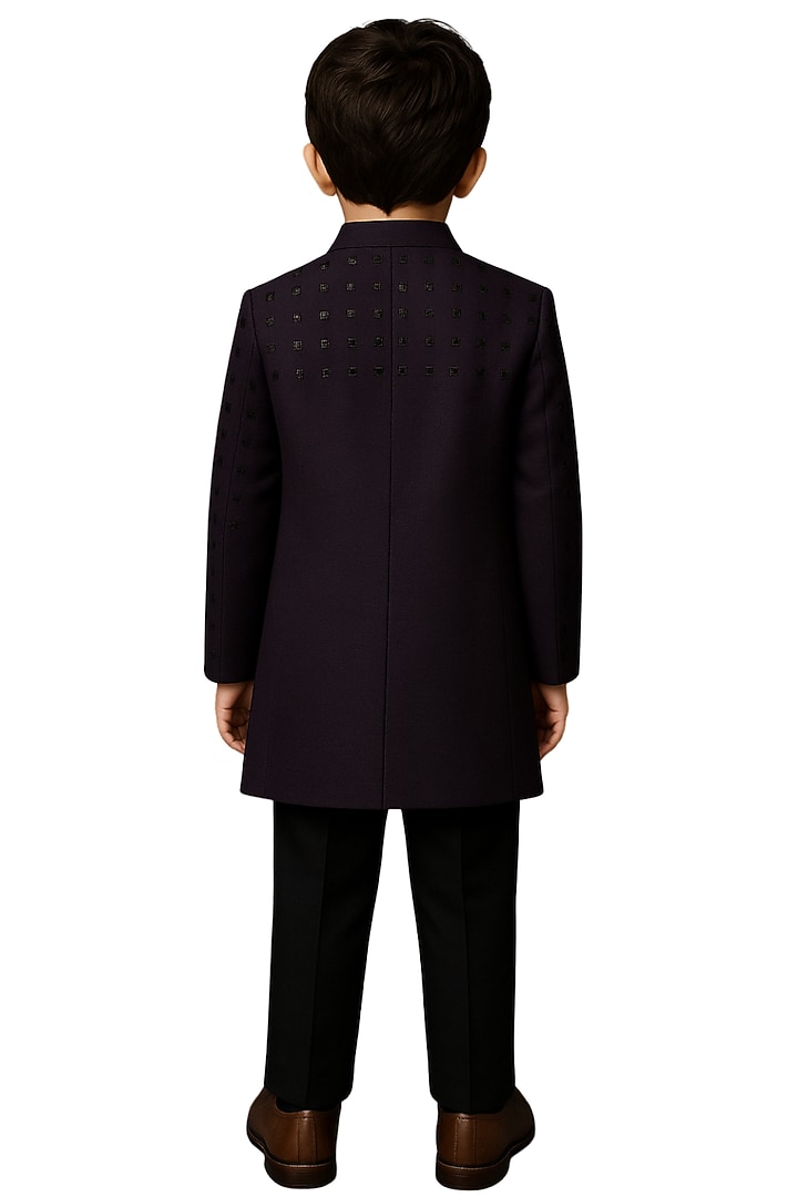 Dark Maroon Bamberg Silk Embellished Jacket Set For Boys by Paarsh - Littles at Pernia's Pop Up Shop