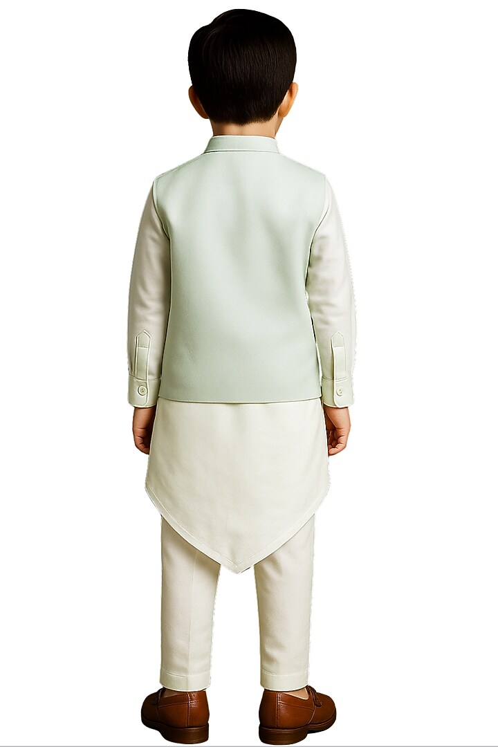 Water Blue Bamberg Silk Embroidered Nehru Jacket Set For Boys by Paarsh - Littles at Pernia's Pop Up Shop
