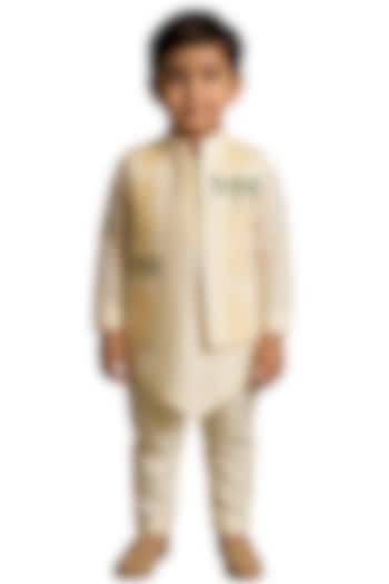 Ivory Bamberg Silk Embroidered Nehru Jacket Set For Boys by Paarsh - Littles at Pernia's Pop Up Shop