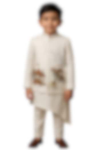 Ivory Bamberg Silk Embroidered Nehru Jacket Set For Boys by Paarsh - Littles at Pernia's Pop Up Shop