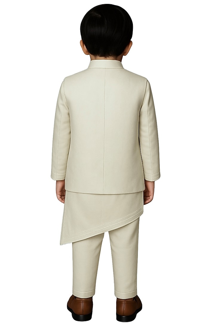 Ivory Bamberg Silk Embroidered Nehru Jacket Set For Boys by Paarsh - Littles at Pernia's Pop Up Shop
