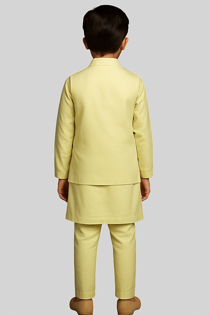Lime Green Linen Satin Hand Embroidered Nehru Jacket Set For Boys by Paarsh - Littles at Pernia's Pop Up Shop