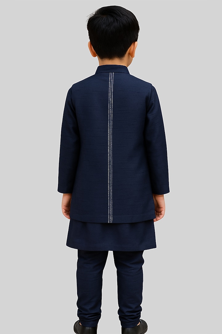 Royal Blue Linen Satin Zari Embroidered Nehru Jacket Set For Boys by Paarsh - Littles at Pernia's Pop Up Shop