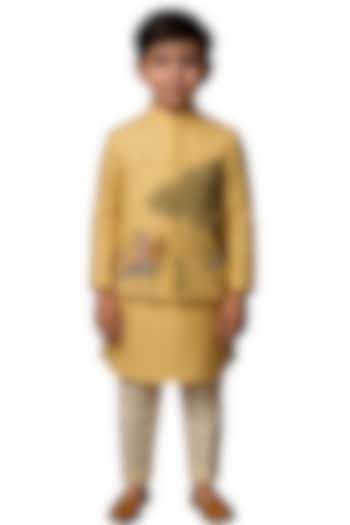 Mango Yellow Bam Silk Hand Painted Nehru Jacket Set For Boys by Paarsh - Littles at Pernia's Pop Up Shop