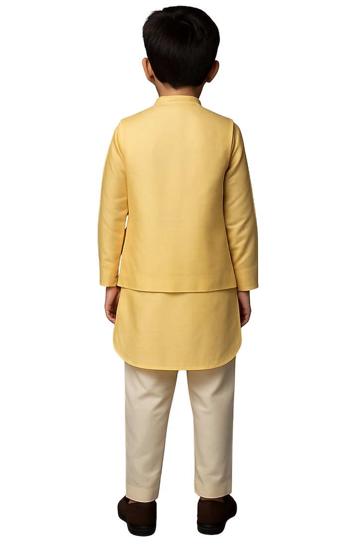 Mango Yellow Bam Silk Hand Painted Nehru Jacket Set For Boys by Paarsh - Littles at Pernia's Pop Up Shop