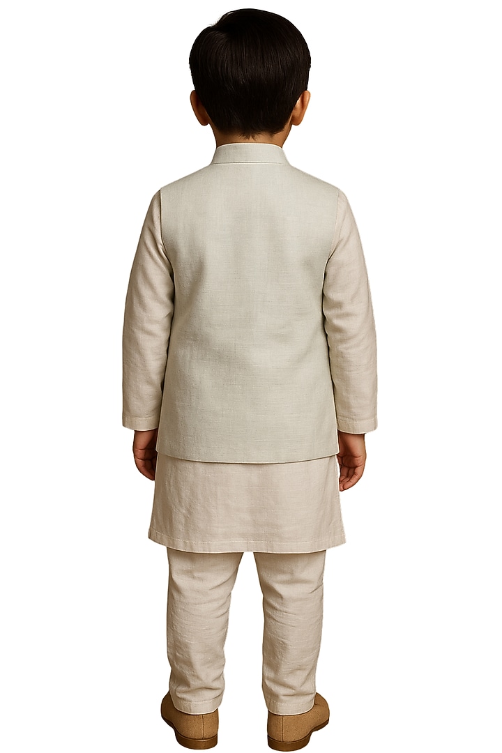 Ivory & Water Blue Bam Silk Floral Embroidered Nehru Jacket Set For Boys by Paarsh - Littles at Pernia's Pop Up Shop