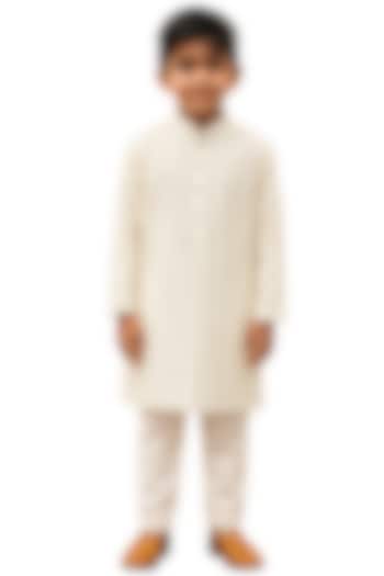 White Bam Silk Mirror Embroidered Kurta Set For Boys by Paarsh - Littles at Pernia's Pop Up Shop