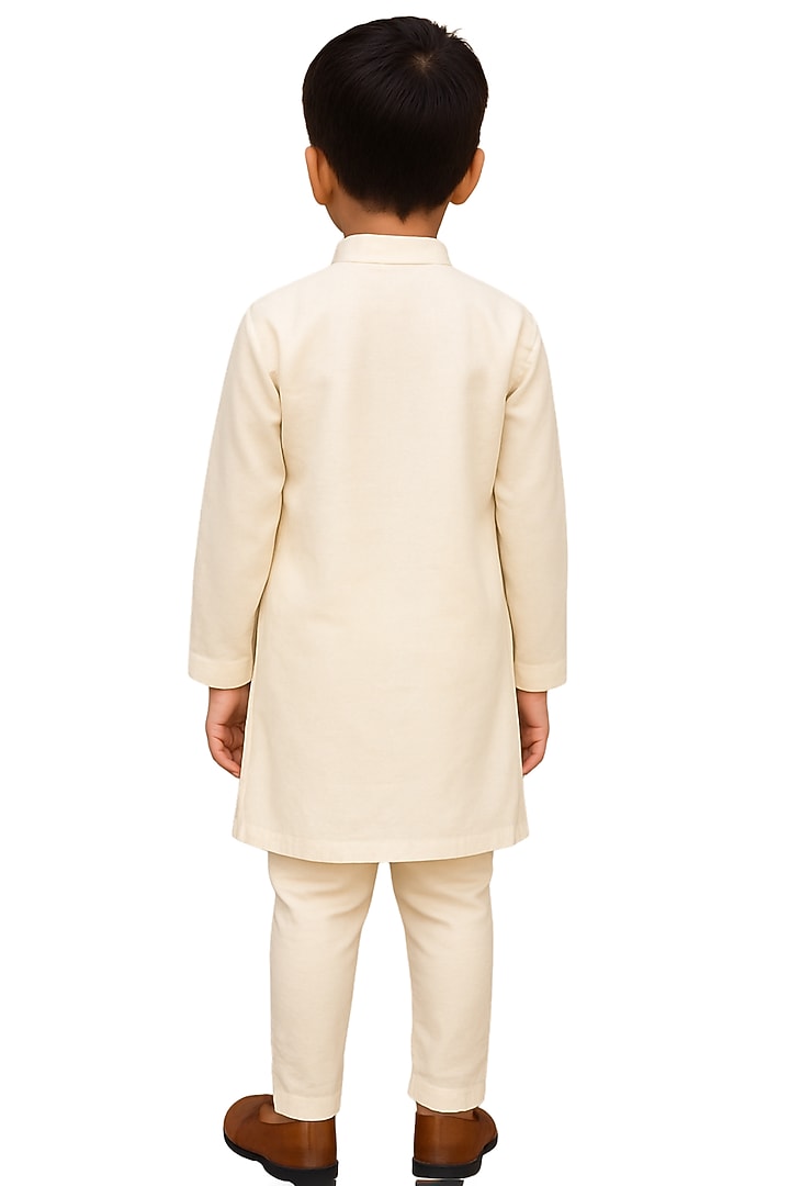 White Bam Silk Mirror Embroidered Kurta Set For Boys by Paarsh - Littles at Pernia's Pop Up Shop