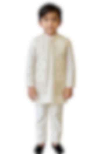 Ivory Bam Silk Embroidered Nehru Jacket Set For Boys by Paarsh - Littles at Pernia's Pop Up Shop