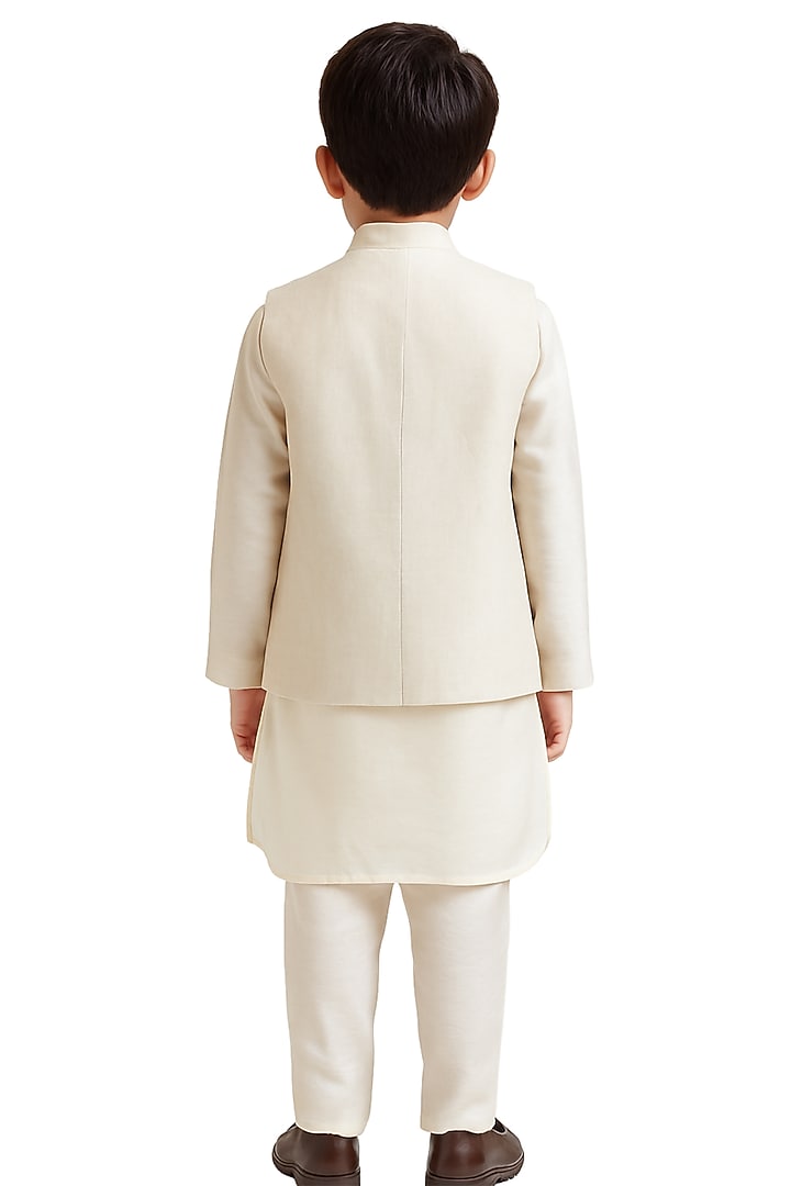 Mint Green Organza Botanical Embroidered Nehru Jacket Set For Boys by Paarsh - Littles at Pernia's Pop Up Shop