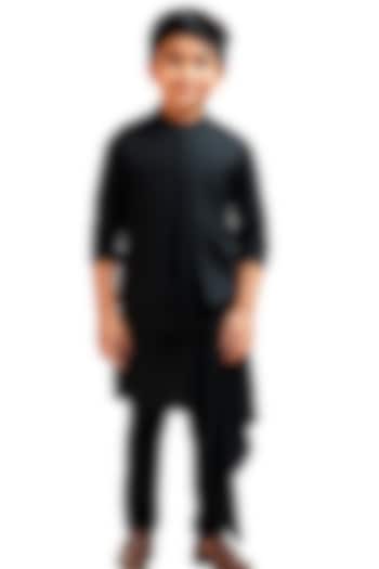 Black Suiting Texture Embroidered Nehru Jacket Set For Boys by Paarsh - Littles at Pernia's Pop Up Shop