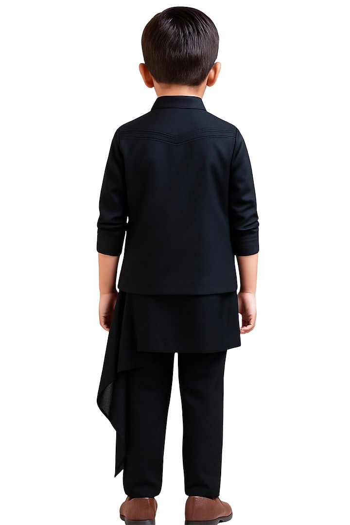 Black Suiting Texture Embroidered Nehru Jacket Set For Boys by Paarsh - Littles at Pernia's Pop Up Shop