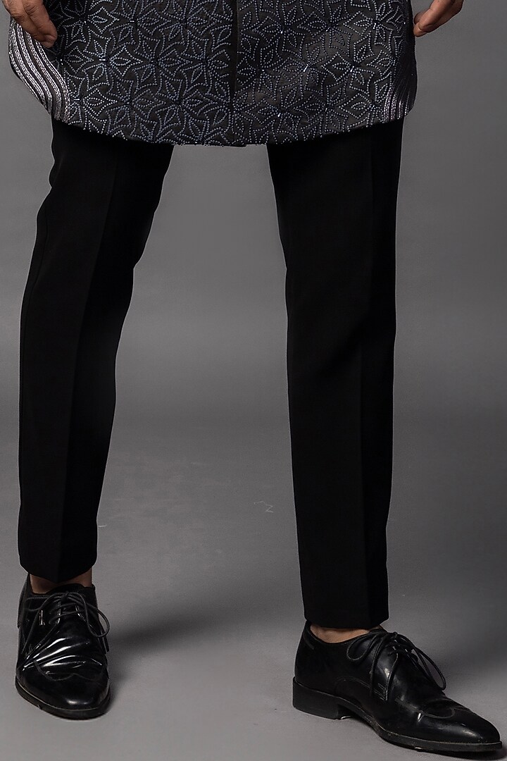Deep Grey Charcoal Linen Satin Embroidered Achkan Set by PAARSH at Pernia's Pop Up Shop
