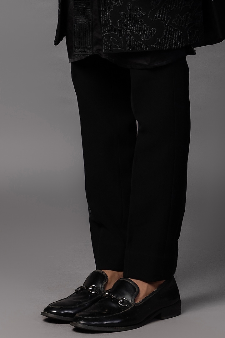 Black Linen Satin Cutdana Embroidered Open Achkan Jacket Set by PAARSH at Pernia's Pop Up Shop