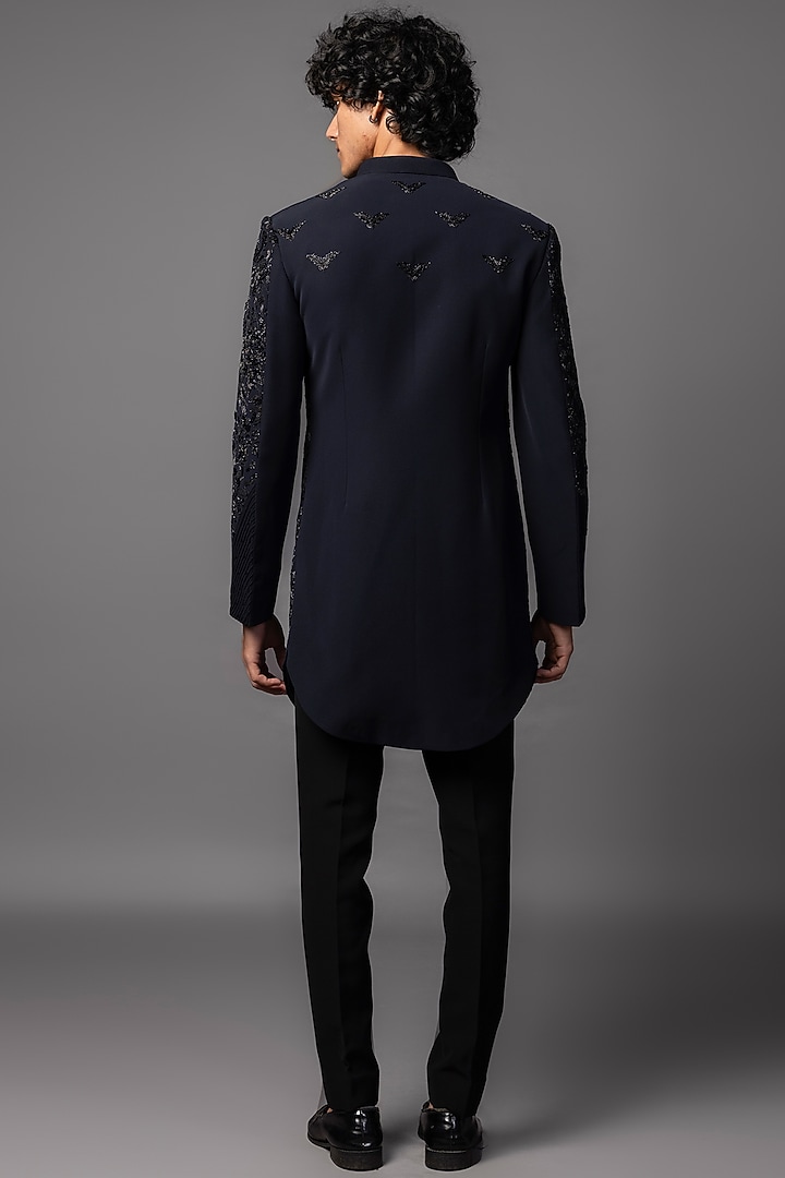 Navy Blue Stretchable Dabka Embroidered Achkan Set by PAARSH at Pernia's Pop Up Shop