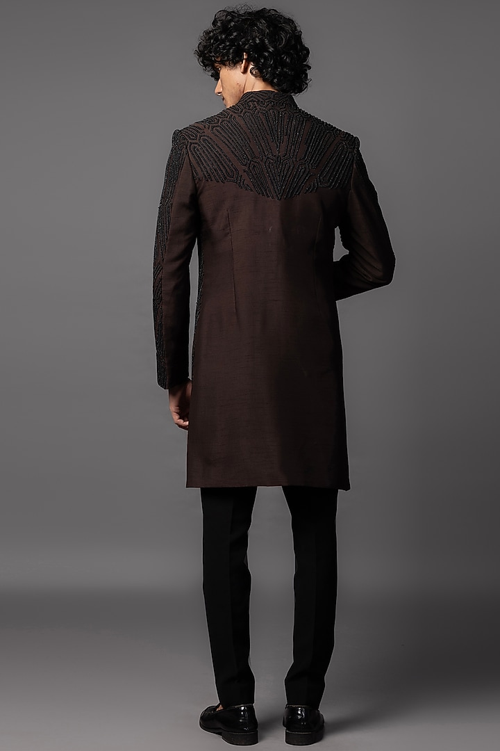 Coco Brown Bam Silk Moti Embroidered Achkan Set by PAARSH at Pernia's Pop Up Shop
