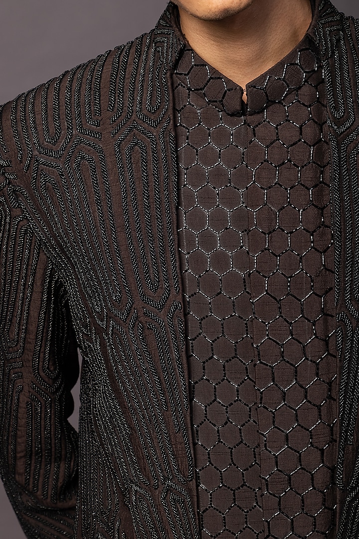 Coco Brown Bam Silk Moti Embroidered Achkan Set by PAARSH at Pernia's Pop Up Shop