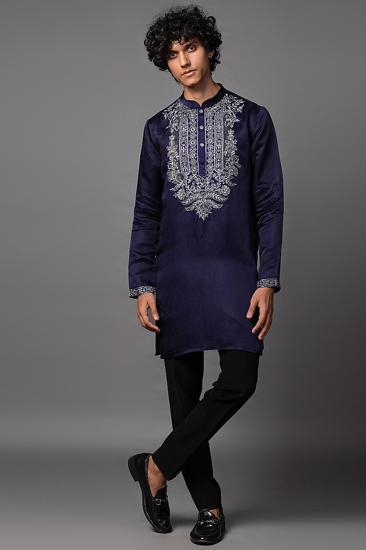 Purple Linen Satin Work Kurta Set by PAARSH at Pernia's Pop Up Shop