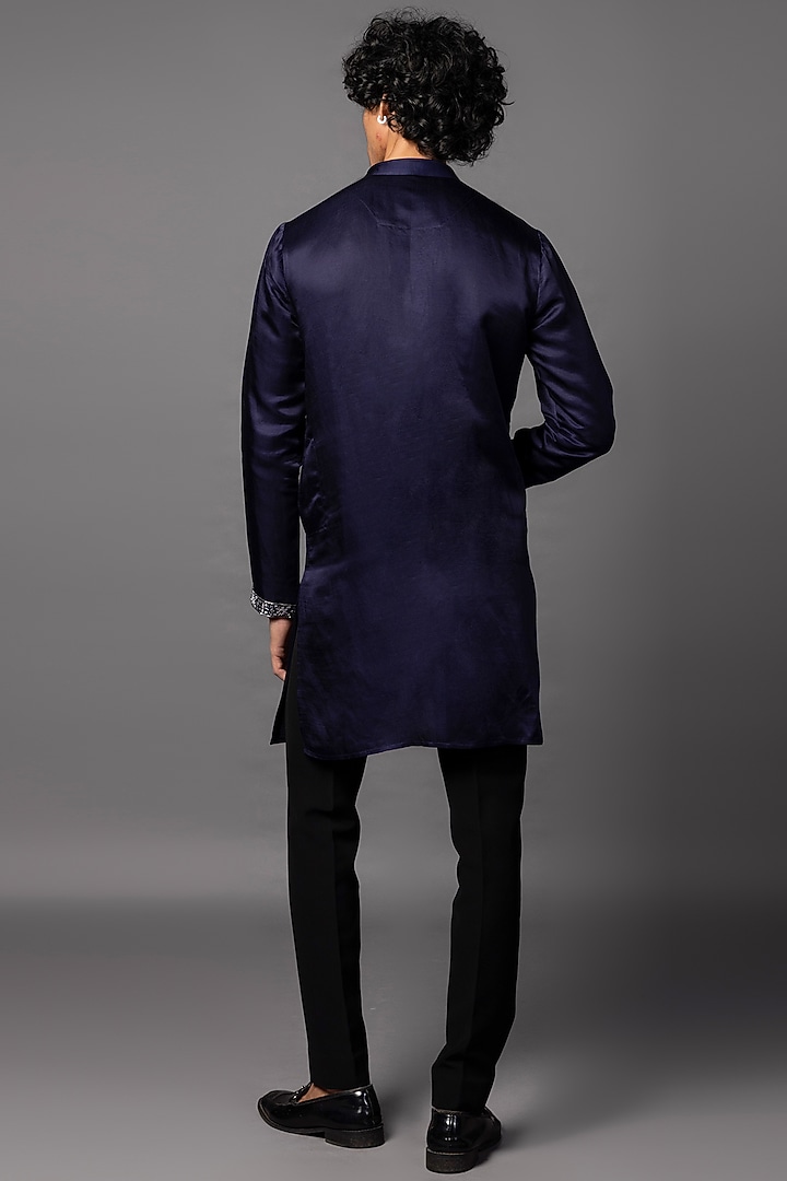Purple Linen Satin Work Kurta Set by PAARSH at Pernia's Pop Up Shop