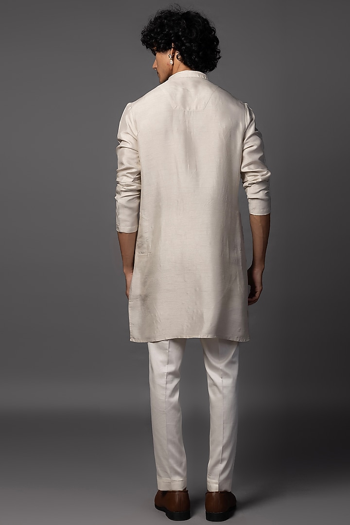 Grey Bam Silk Resham Embroidered Kurta Set by PAARSH at Pernia's Pop Up Shop