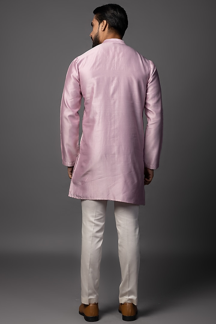 Lilac Silk Threadwork Kurta Set by PAARSH at Pernia's Pop Up Shop