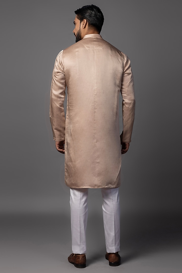Dusty Pink Linen Satin Pintuck Kurta Set by PAARSH at Pernia's Pop Up Shop