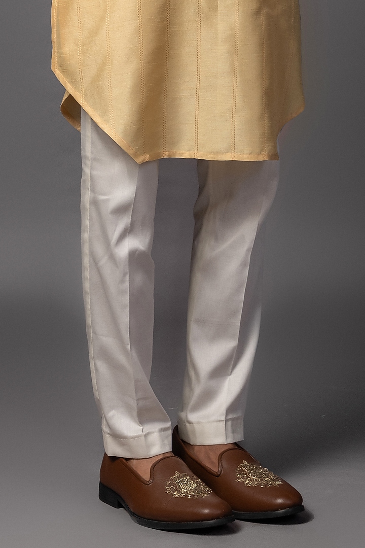 Light Yellow Bam Silk Embroidered Nehru Jacket Set by PAARSH at Pernia's Pop Up Shop