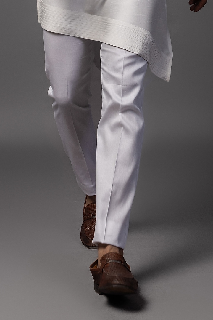 White Linen Satin Dabka Work & Handpainted Nehru Jacket Set by PAARSH at Pernia's Pop Up Shop
