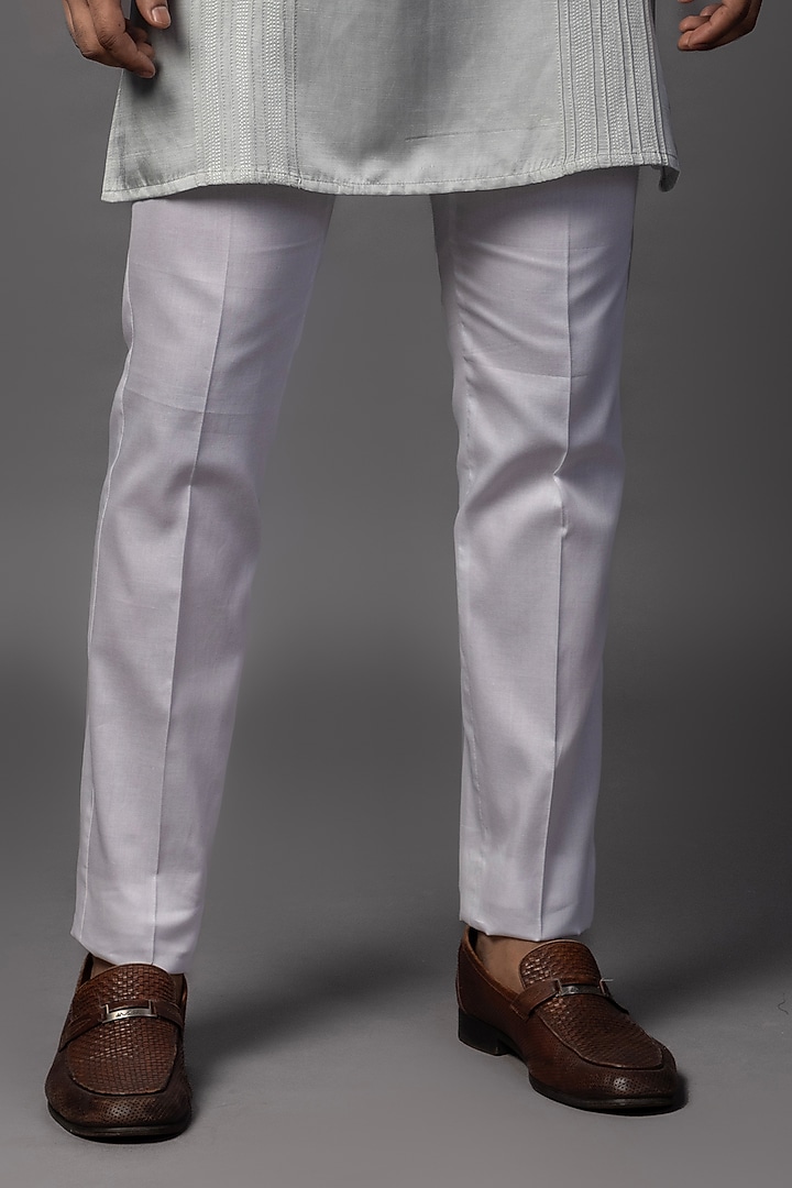 Powder Blue Linen Satin Cord Embroidered Nehru Jacket Set by PAARSH at Pernia's Pop Up Shop