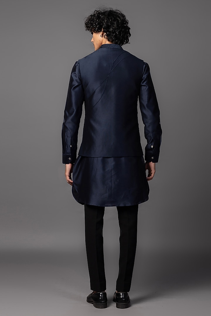 Navy Chanderi Nehru Jacket Set by PAARSH at Pernia's Pop Up Shop