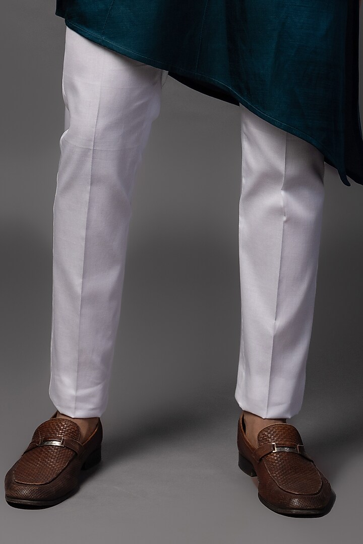 Teal Blue Bam Silk Resham Embroidered Nehru Jacket Set by PAARSH at Pernia's Pop Up Shop