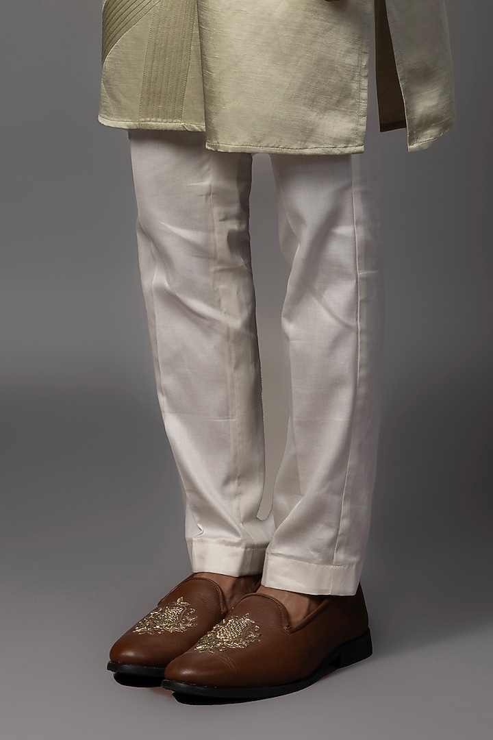 Saffle Green Linen Satin Embroidered Nehru Jacket Set by PAARSH at Pernia's Pop Up Shop