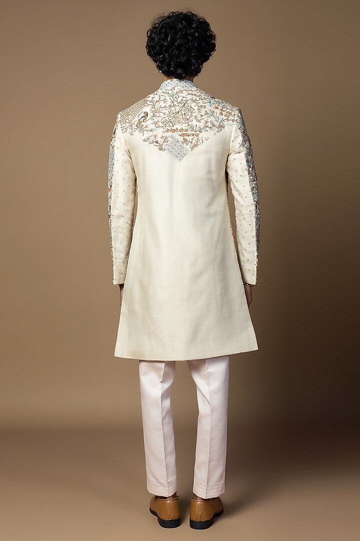 Ivory Organza Zari Work Groom Sherwani Set by PAARSH at Pernia's Pop Up Shop