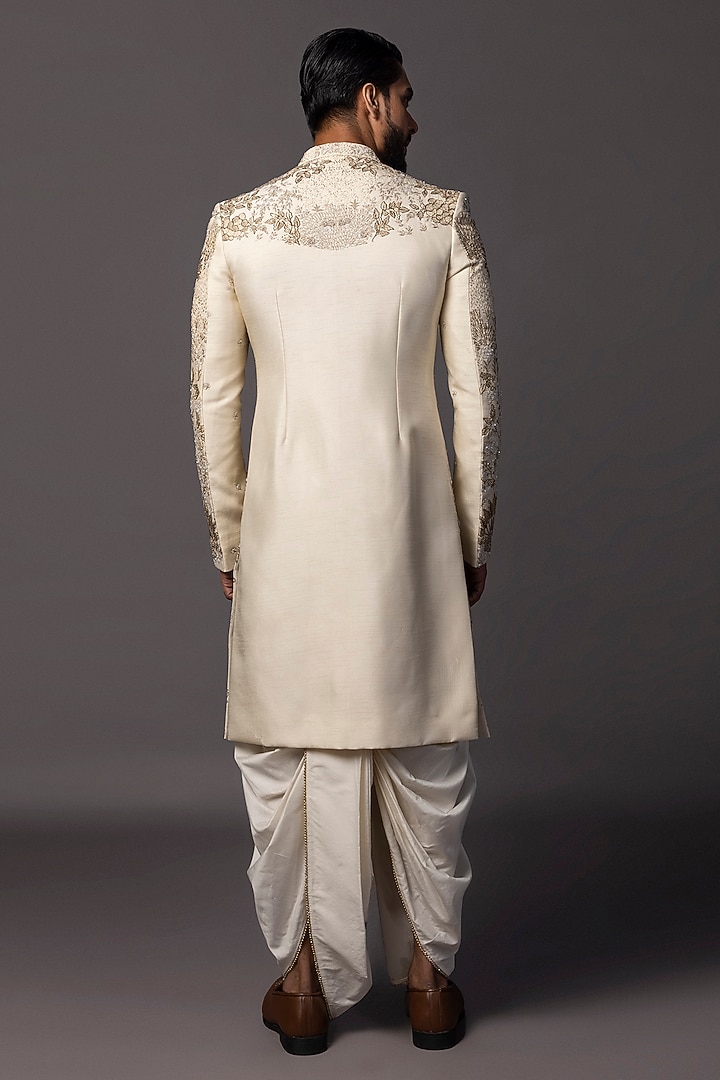 Ivory Bam Silk Dori Embroidered Groom Sherwani Set by PAARSH at Pernia's Pop Up Shop