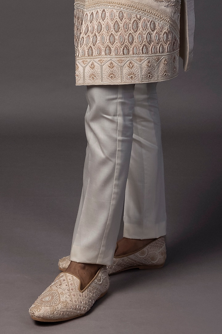 Light Peach Linen Satin Dori Work Groom Sherwani Set by PAARSH at Pernia's Pop Up Shop