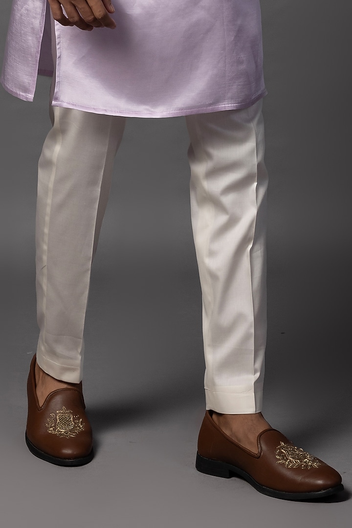 Lilac Linen Satin Thread Work Open-Prince Coat Set by PAARSH at Pernia's Pop Up Shop