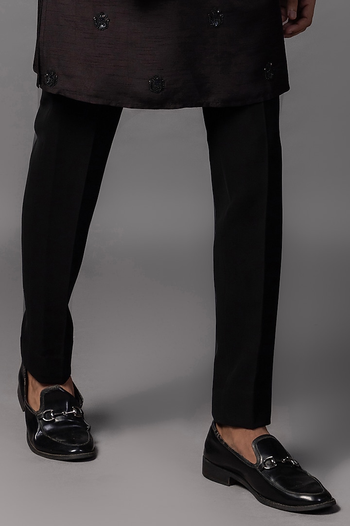 Brown Bam Silk Cutdana Embroidered Open-Prince Coat Set by PAARSH at Pernia's Pop Up Shop