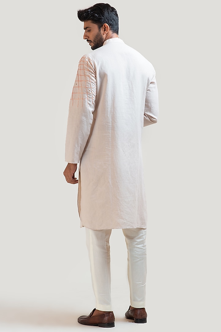 Light Grey Linen Cotton Sequins Embroidered Kurta Set by PAARSH at Pernia's Pop Up Shop