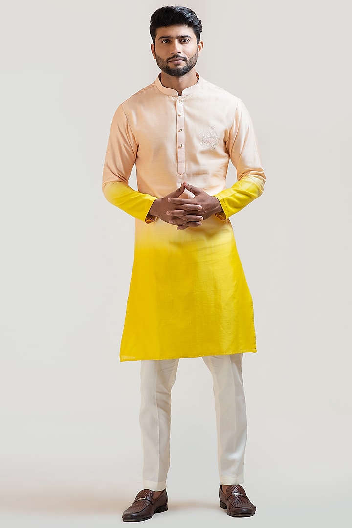 Peach To Yellow Ombre Kurta Set by PAARSH